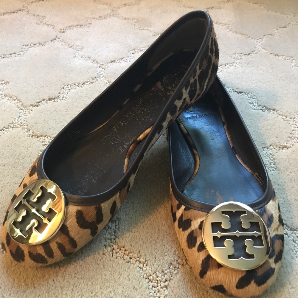 Tory Burch Leopard Calf Hair Reva Ballerina Flat